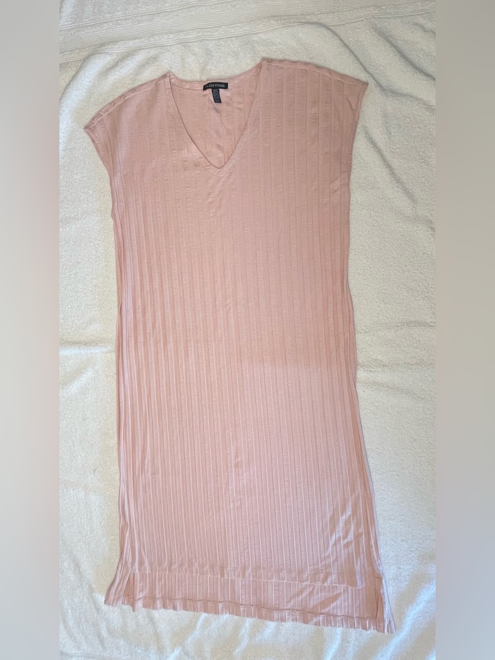 Eileen Fisher Blush Pink Ribbed Knit Pleated Stretch Sleeveless Dress | Size XS